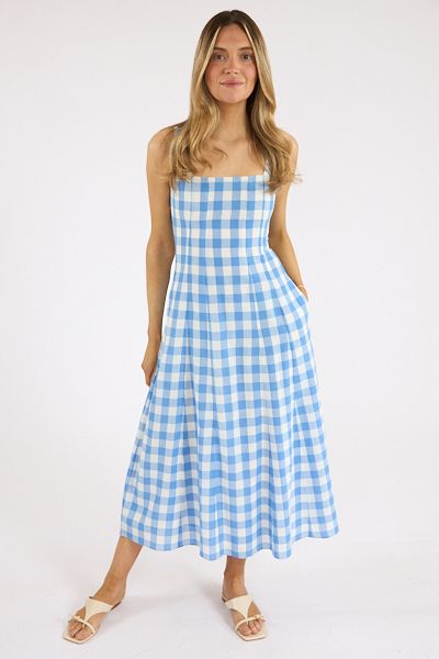 Ardena Ankle Dress Blue Gingham
