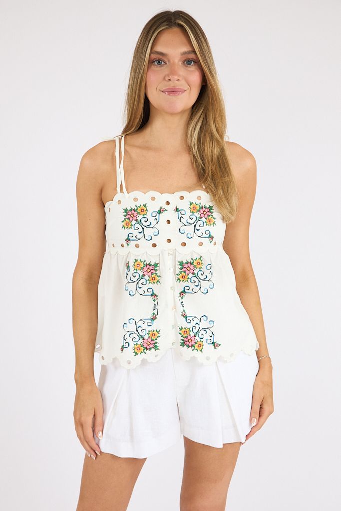 Scallop Floral Embroidered Top