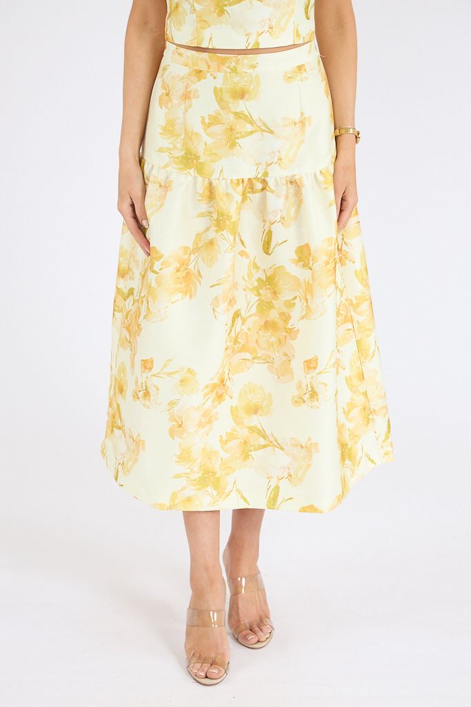 Structured Taffeta Sophie Fleur Midi Skirt