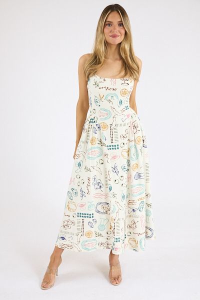 Printed Off White Midi Dress