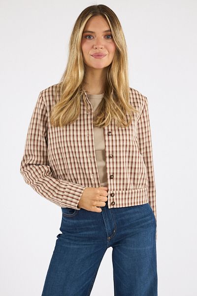 Brown Plaid Cropped Jacket