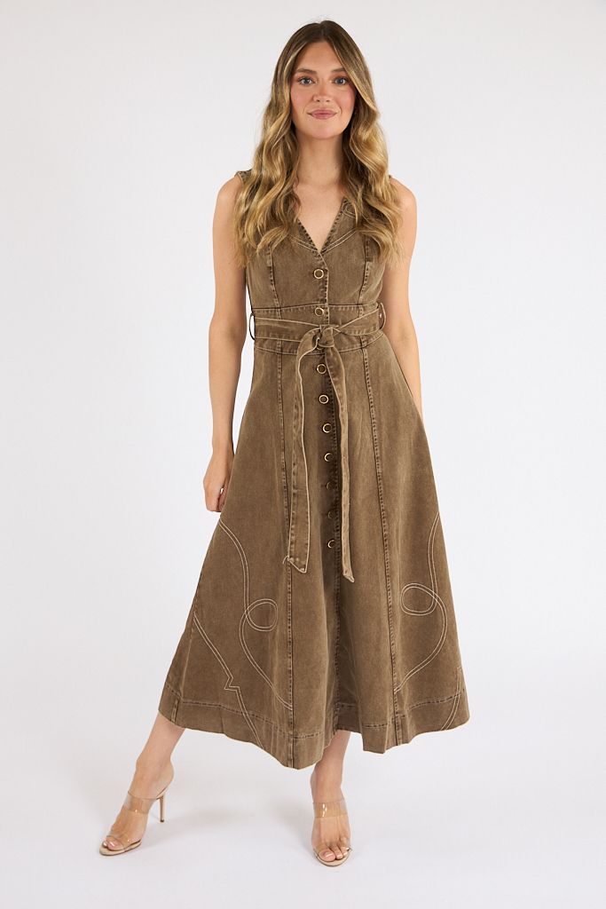 Western Embroidered Midi Dress, Moon River, e.Allen