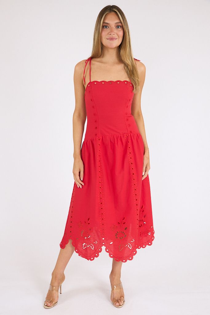Eyelet Detail Midi Dress