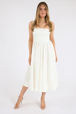 Cotton Sateen Fitted Bodice Midi Dress