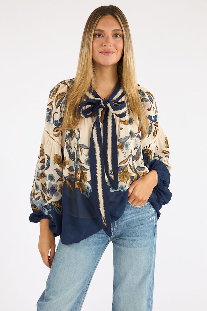 Golden Nature Navy Blue Blouse, Farm Rio, e.Allen