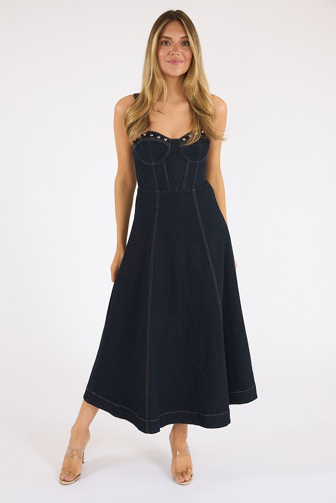 Studded Corset Denim Dress