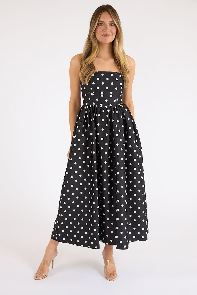 Structured Taffeta Polka Dot Strapless Midi Dress, French Connection, e.Allen