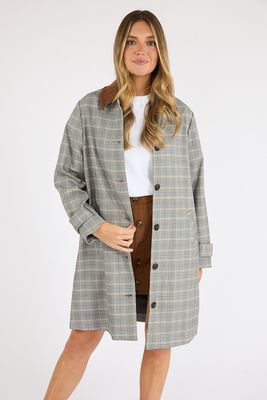 Matteo Plaid Suiting Suede Collar Coat, French Connection, e.Allen
