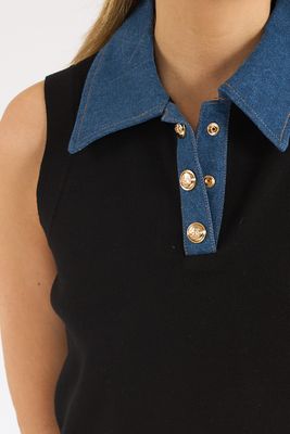 Maxime Knit Denim Collared Sweater Vest