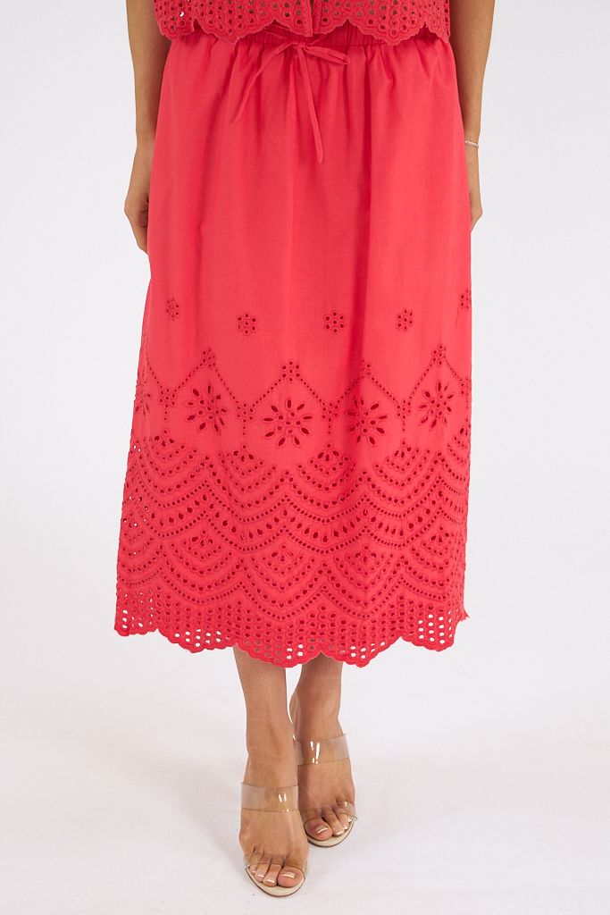 Faith Linen Blend Embroidered Midi Skirt