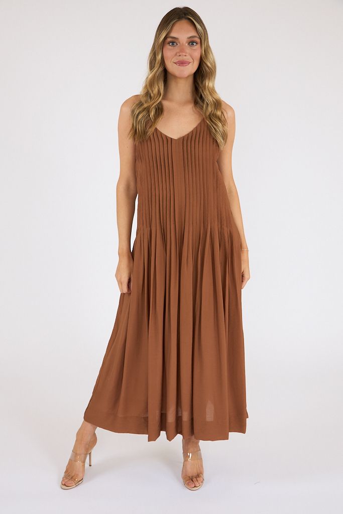 V-Neck Pleated Maxi Dress