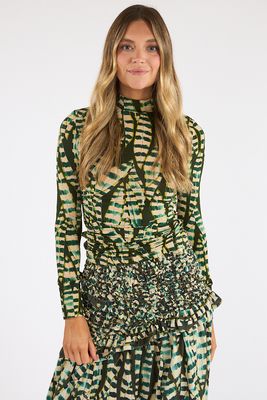 Striped Leaves Moss Green Blouse, Farm Rio