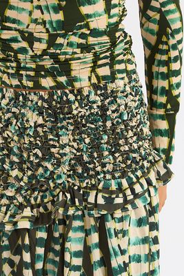 Striped Leaves Moss Green Midi Skirt