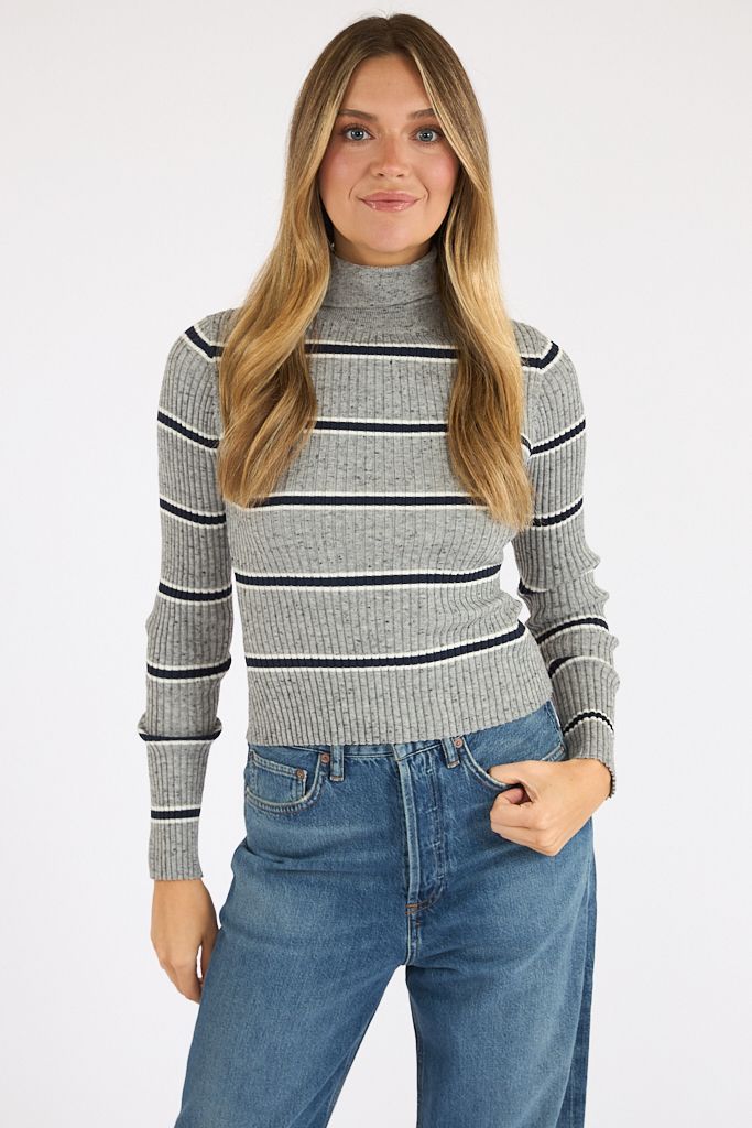 Mason Knit Varsity Stripe Turtleneck Long Sleeve Top, French Connection, e.Allen