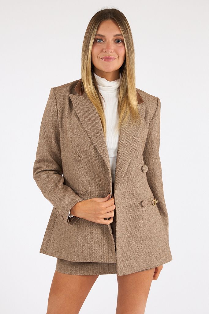 Naya Herringbone Contrast Blazer