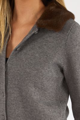 Sloane Knit Combo Faux Fur Collar Cardigan