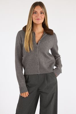 Sloane Knit Combo Faux Fur Collar Cardigan, French Connection