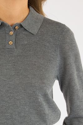Nola Fine Knit Long Sleeve Polo Top
