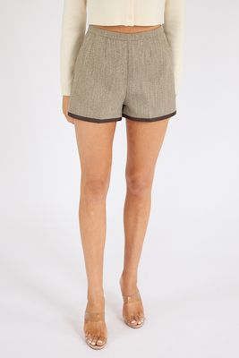 Speckled Herringbone Suiting With Faux Leather Trimmed Shorts, French Connection, e.Allen