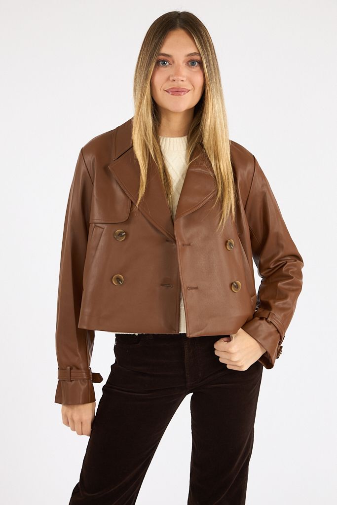 Porto Faux Leather Cropped Jacket, French Connection