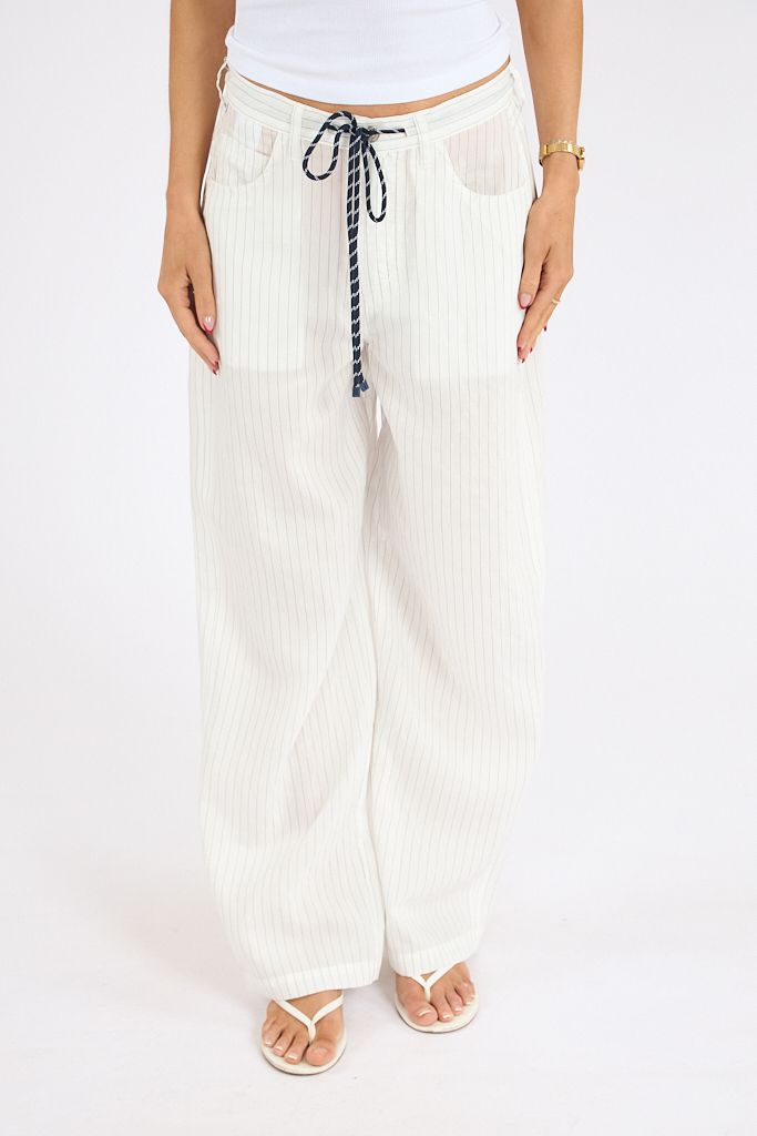 Brynn Drawstring Trouser in Black Pinstripe