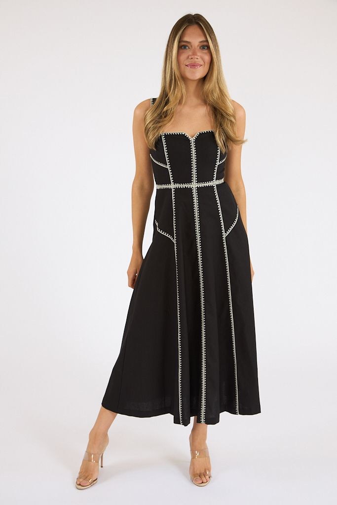 Embroidered Self Strap Dress