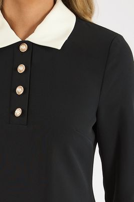 Echo Crepe Half Placket Longsleeve Mini Dress
