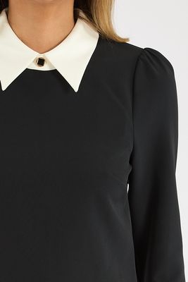 Echo Crepe Collared Longsleeve Top