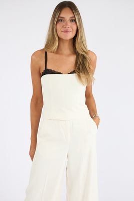 Azra Twill Lace Peekaboo Fitted Top, French Connection
