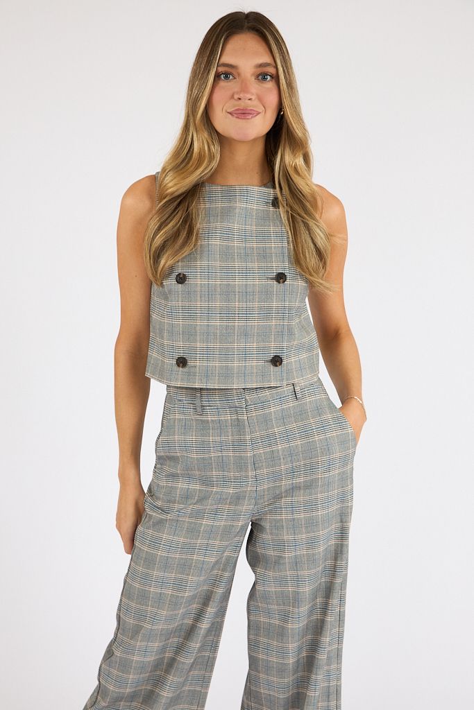 Matteo Plaid Suiting Double Breasted Top, French Connection