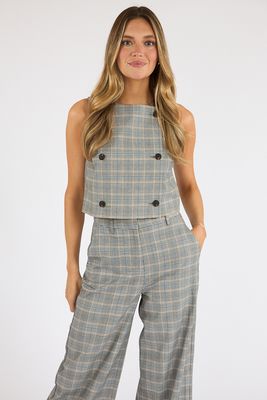 Matteo Plaid Suiting Double Breasted Top, French Connection