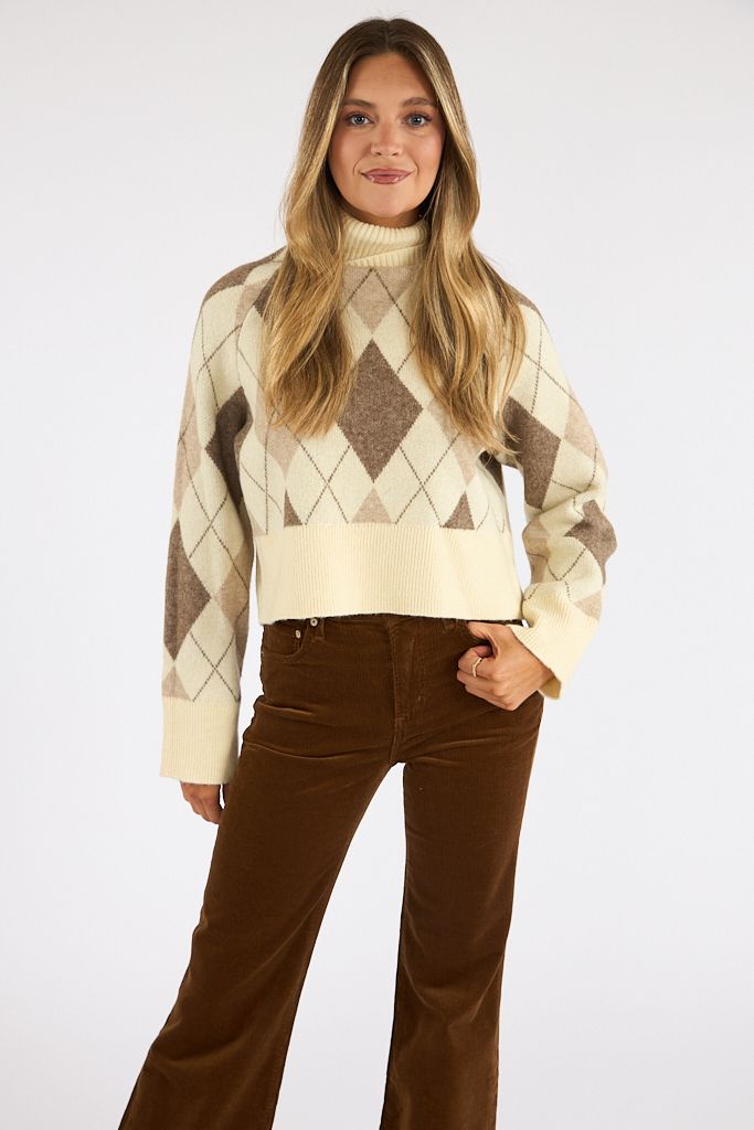 Koda Knit Argyle Jacquard Turtleneck Sweater, French Connection