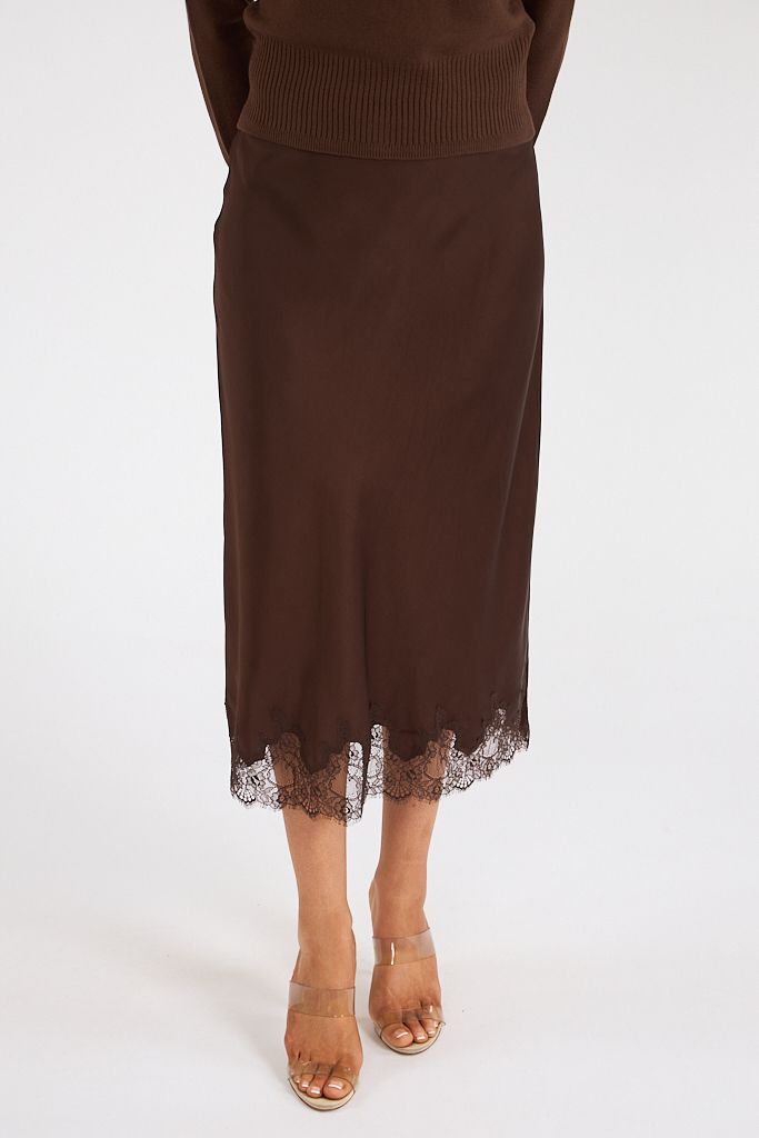 Ennis Satin Lace Midi Skirt