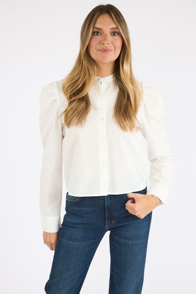 Cambria Cotton Button Down Puff Sleeve Shirt, French Connection, e.Allen