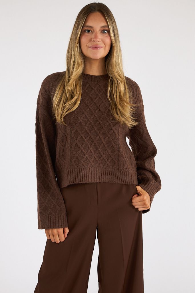 Wesley Knit Puff Sleeve Cable Top, French Connection