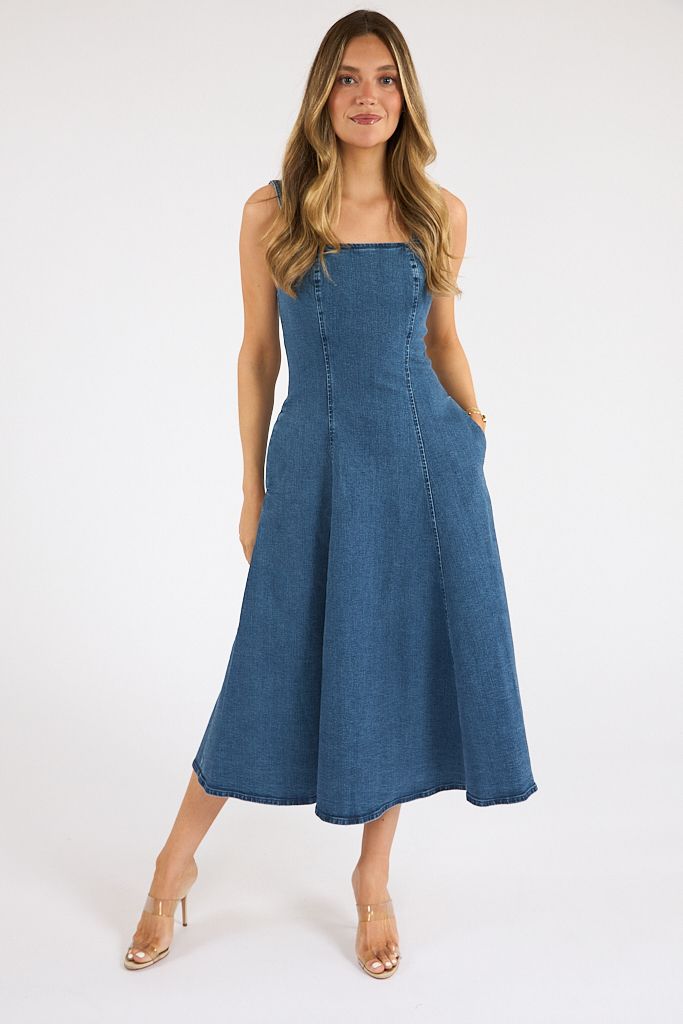 Delancey Denim Flare Midi Dress, French Connection