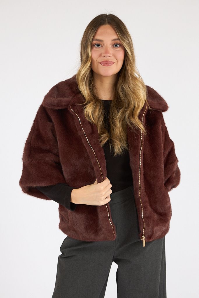 Mazie Fur Jacket Merlot