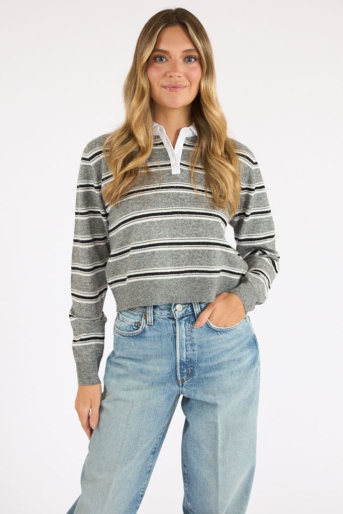 Yulia Knit Campus Stripe Contrast Collar Pullover