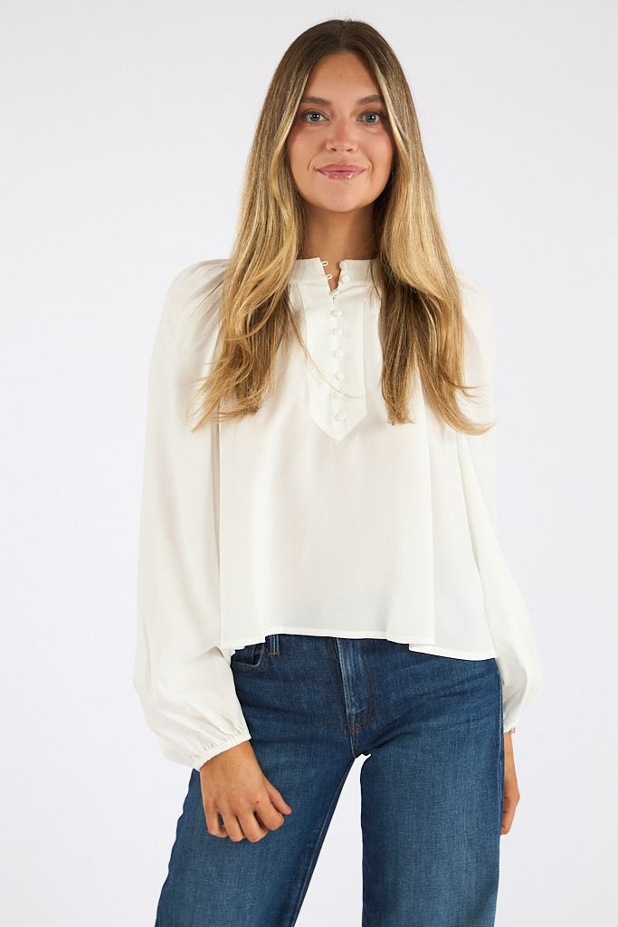 TENCEL SHIRTING HALF PLACKET LONGSLEEVE TOP, French Connection