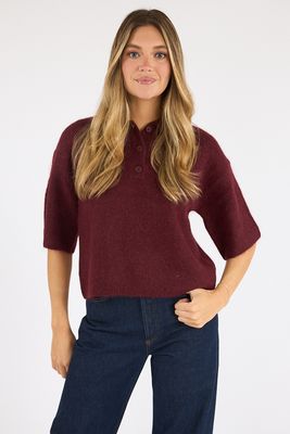 Nadya Boxy Polo Sweater, Pistola, e.Allen
