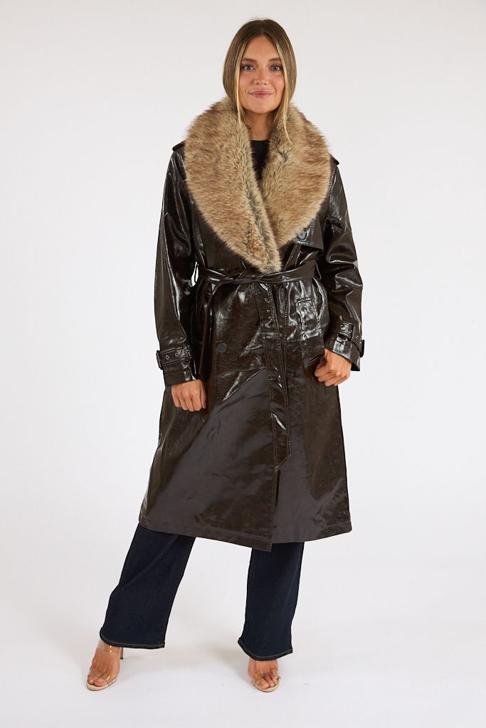 Faux Leather Trench Brown