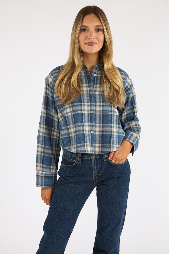 Ana Cropped Shirt in Marina Plaid, Citizens of Humanity