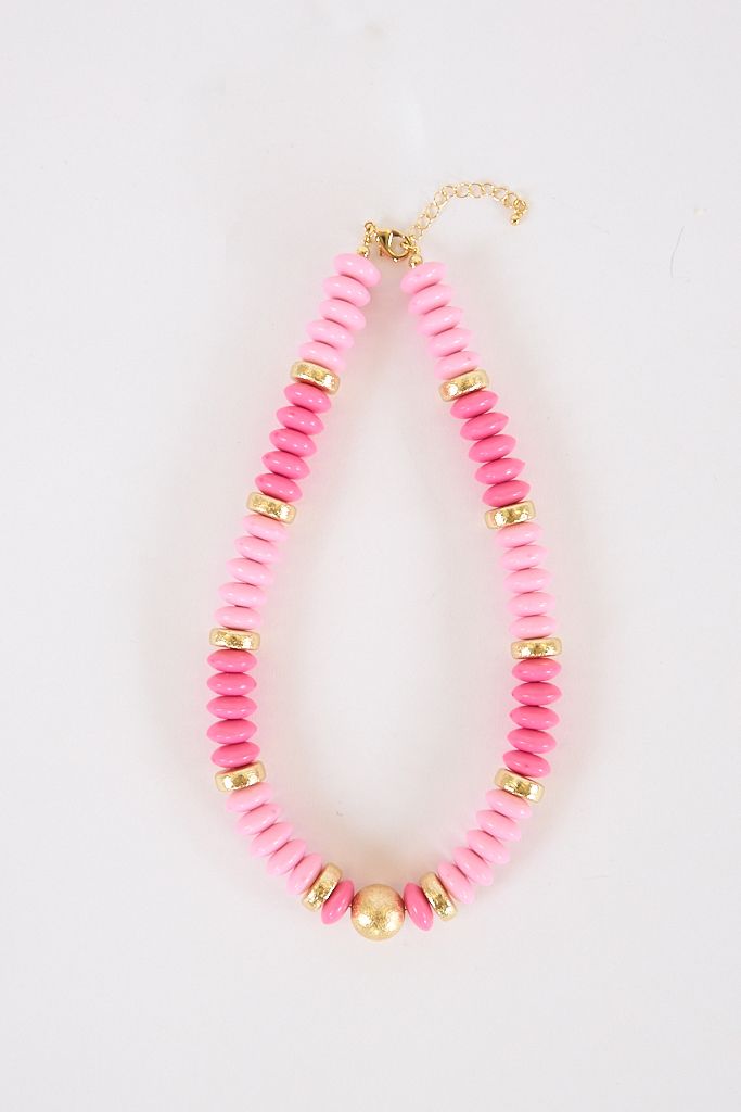 Tobie Beaded Disc Necklace Pink