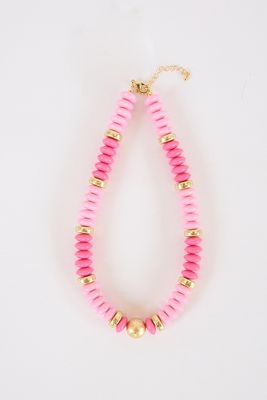 Tobie Beaded Disc Necklace Pink