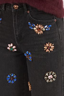 Embroidery Jewel Denim Pants