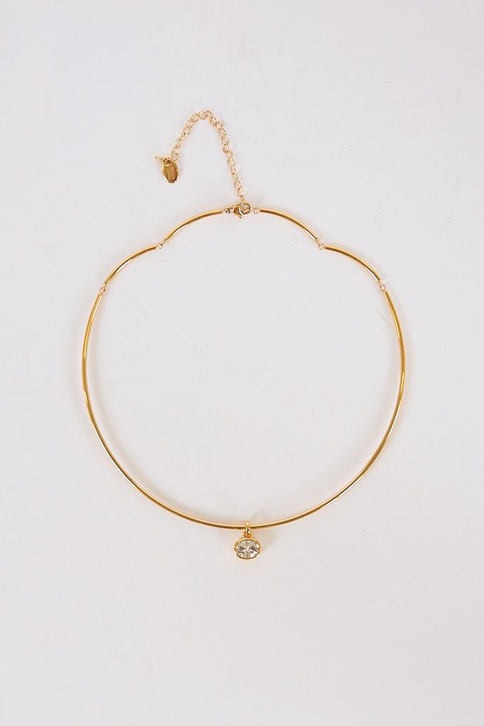 18K Gold Oval Crystal Collar