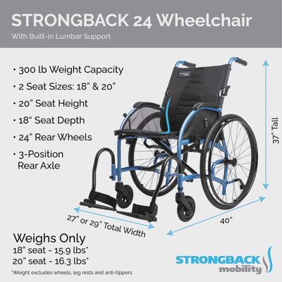 STRONGBACK Comfort 24 Wheelchair with 18" or 20" Seat, 24" Rear Wheels