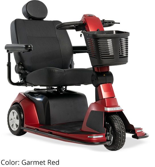 PRIDE® Maxima 3-Wheel Scooter (SC901), Color: RED, Seat Type: NO POWER - Hi-Back, Black, Vinyl, 22"W X 18"-20"D, Depth Adjustable with Headrest