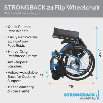 STRONGBACK Comfort 24 Flip Wheelchair (1019) with 18" Seat, 24" Rear Wheels, FLIP ARMS