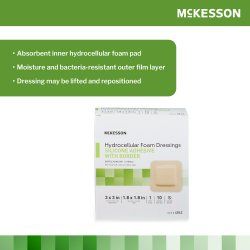 1sta: Hydrocellular Foam Dressing Silicone Adhesive, 3"x3", per piece